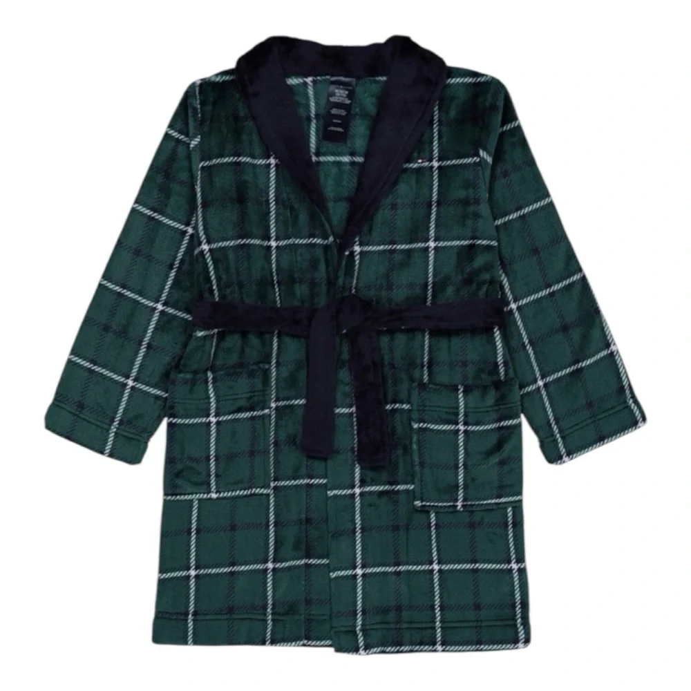Tommy Hilfiger Boys Green and Navy Plaid Robe